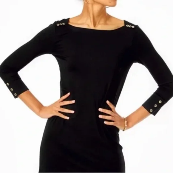 Lilly Pulitzer Sophie Onyx Black UPF 50+‎ Gold Accent Buttons Dress - Picture 4 of 13